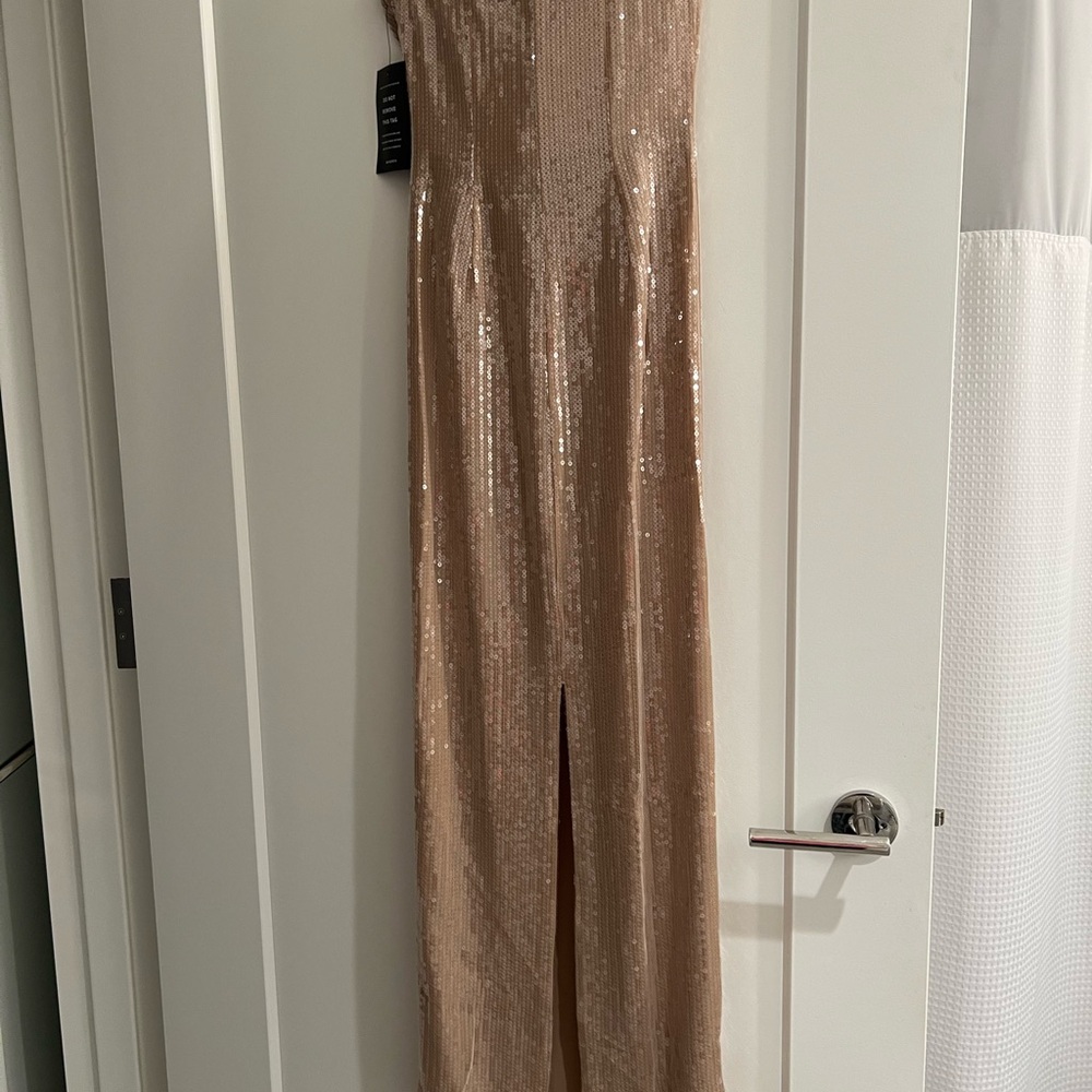 Elegant Sequin Gown in Champagne - Picture 2 of 5